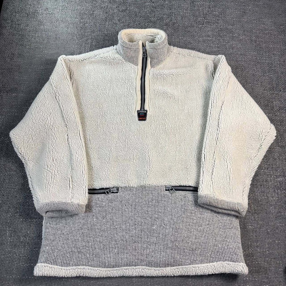 Urban Circuit 1/4 Zip Fleece Pullover Mens XL Cream Grey Colorblock 90s Gorpcore